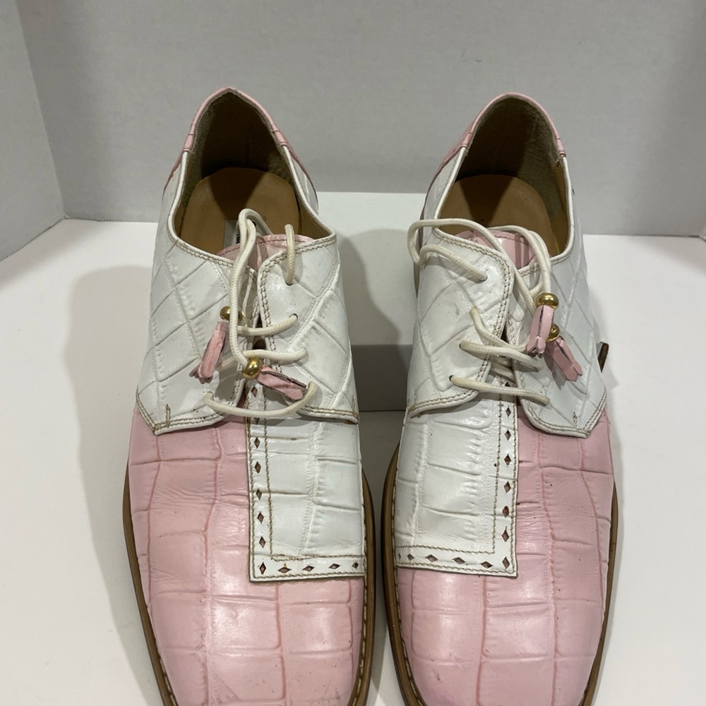 Donato Marrone Men’s Leather Pink & White Lace Up Size 10 Dress Shoes